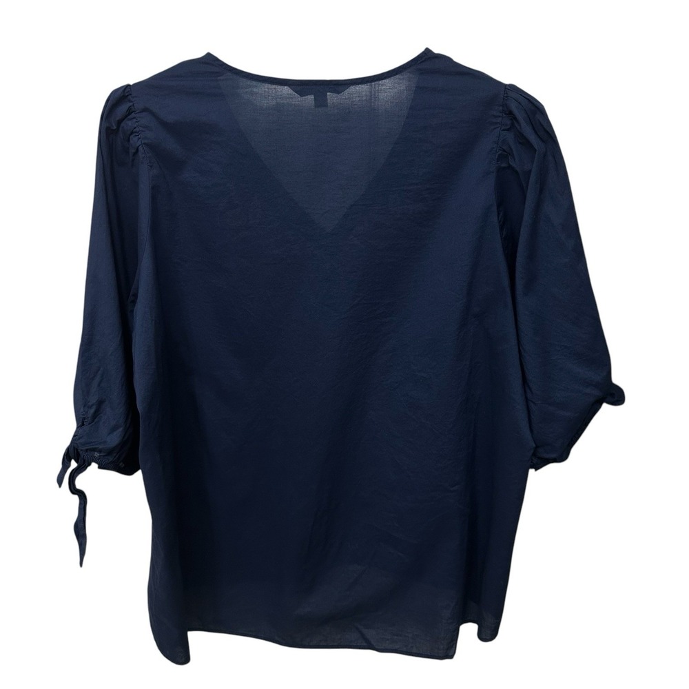 The Pioneer Woman V-Neck Tie Cuff High Low Blouse Women's Size XXL Blue - Picture 5 of 9